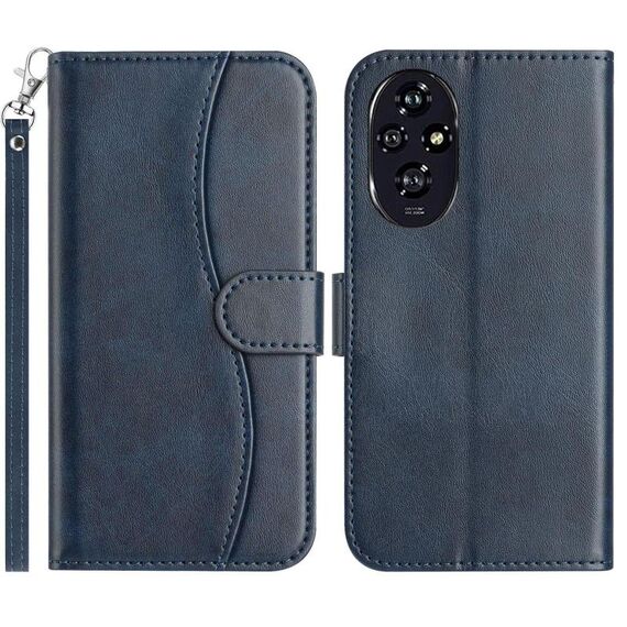 Custodia in pelle a forma di S a doppia piega per Honor 200 5G (blu navy)