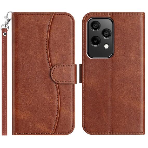 Custodia per telefono in pelle a forma di S a doppia piega per Honor 200 Lite Global (caffè)