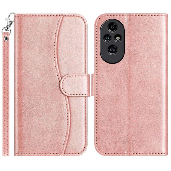 Custodia in pelle a forma di S a doppia piega per Honor 200 Pro (oro rosa)