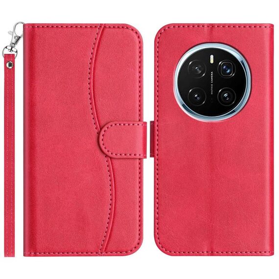 Custodia in pelle a forma di S con doppia piega per Honor Magic7 Pro (rosso rosa)