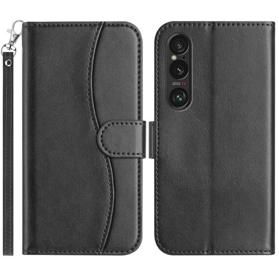Per Sony Xperia 1 V 2023 Custodia in pelle a forma di S con doppia piegatura (nera)