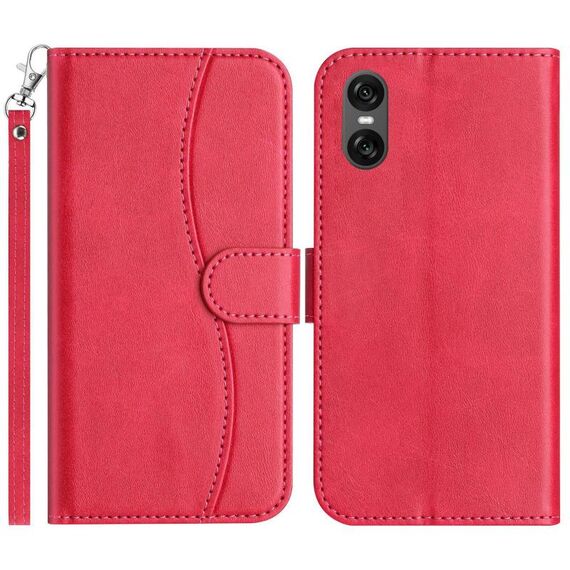 Per Sony Xperia 10 VI 2024 Custodia in pelle a forma di S a doppia piega (rosso rosa)