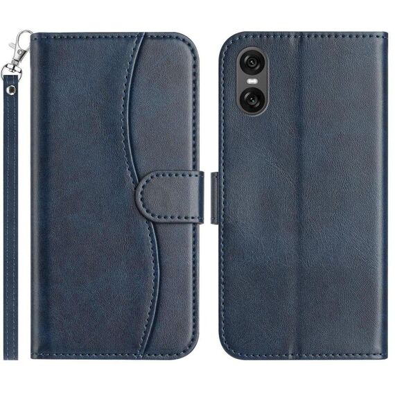 Per Sony Xperia 10 VI 2024 Custodia in pelle a forma di S con doppia piegatura (blu navy)