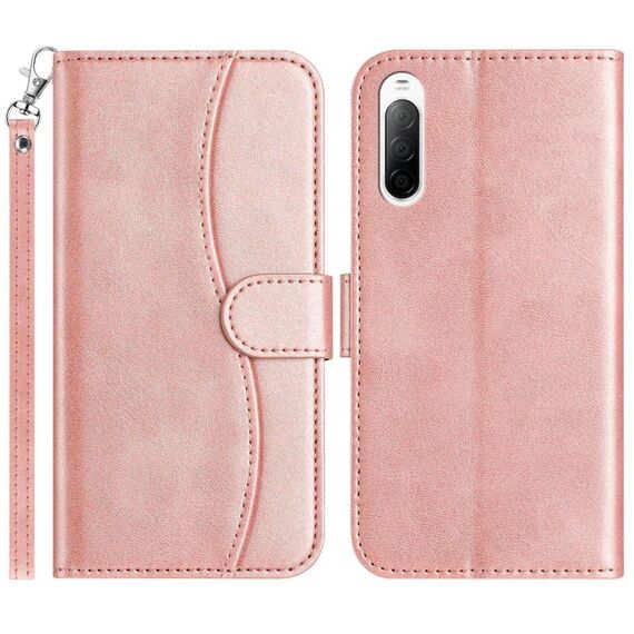 Per Sony Xperia 10 V 2023 Custodia in pelle a forma di S con doppia piegatura (oro rosa)