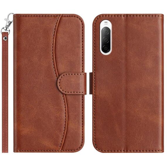 Per Sony Xperia 10 V 2023 Custodia in pelle a forma di S con doppia piegatura (caffè)