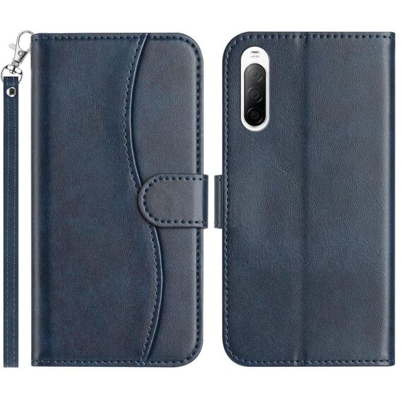 Per Sony Xperia 10 V 2023 Custodia in pelle a forma di S con doppia piegatura (blu navy)