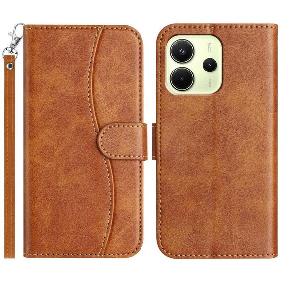 Per Redmi Note 14 4G 163,25 mm Custodia in pelle a forma di S con doppia piegatura (marrone)