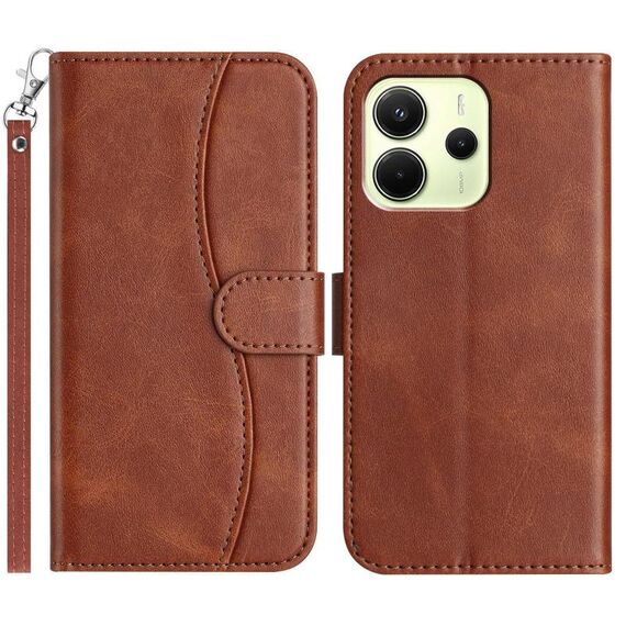 Per Redmi Note 14 5G Custodia per telefono in pelle a forma di S a doppia piega (caffè)