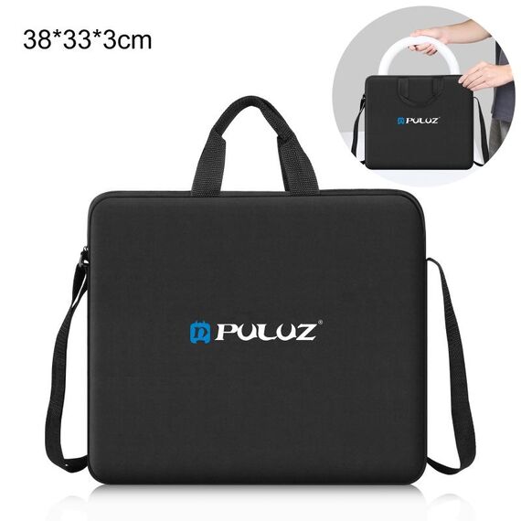 PULUZ Anello da 12 pollici con luci a LED Borsa a tracolla portatile con cerniera, dimensioni: 38 cm x 33 cm x 3 cm (nero)