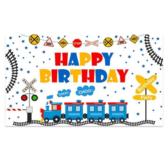 210x180cm Treno Cartone Animato Bambini Compleanno Sfondo Panno Decorazione Faber