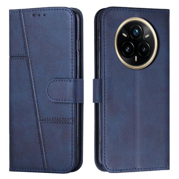 Per Realme 14 Pro Custodia per telefono in pelle con fibbia con texture di vitello con cuciture (blu)