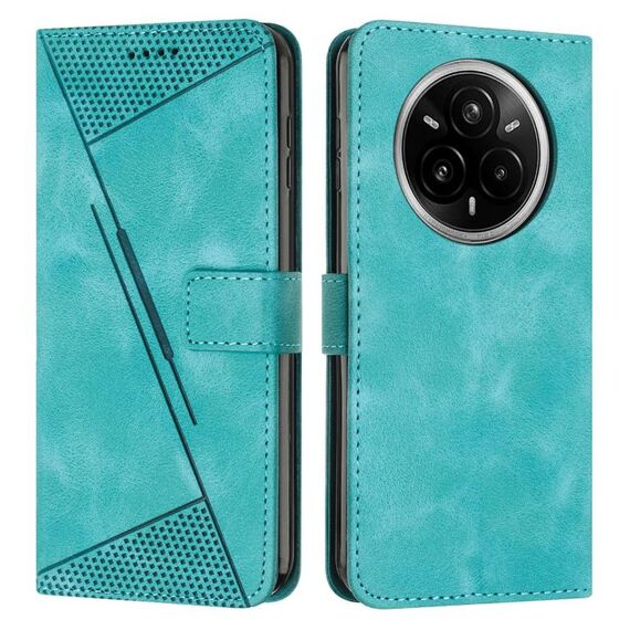 Per Realme 14 Pro Dream Triangle Custodia in pelle con cordino (verde)