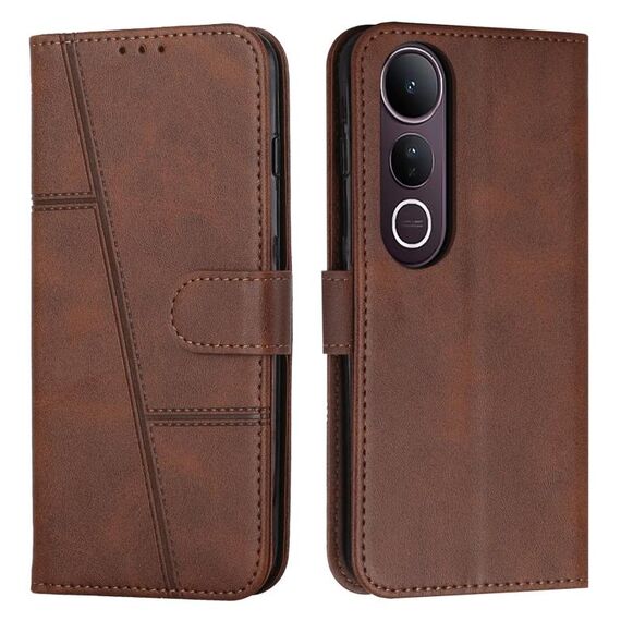 Per vivo V50 Lite Custodia per telefono in pelle con fibbia e cuciture in vitello (marrone)