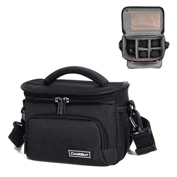 Cwatcun D67 Borsa per fotocamera a tracolla Borsa a tracolla per obiettivo fotografico, Dimensioni: 36 x 21 x 24 cm XL (Nero)