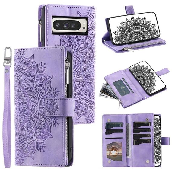 Per Google Pixel 10 Pro XL Custodia per telefono in pelle con cerniera Totem multi-carta (viola)