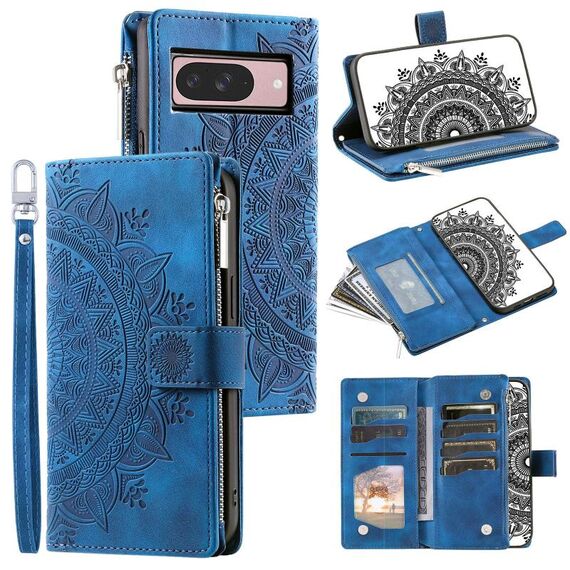 Per Google Pixel 10 Custodia per telefono in pelle con cerniera Totem multi-card (blu)