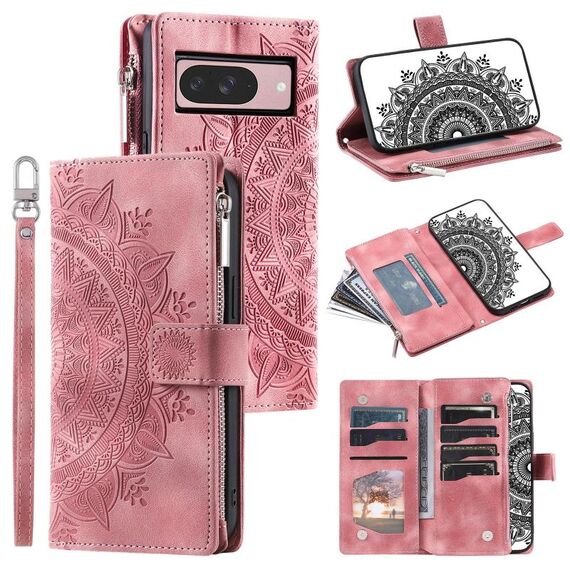 Per Google Pixel 10 Custodia per telefono in pelle con cerniera Totem multi-card (rosa)