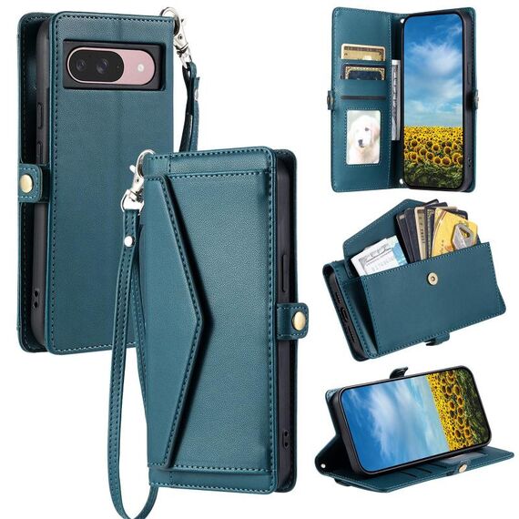 Per Google Pixel 10 / 10 Pro Portafoglio Multi-Slot per Carta Custodia per Telefono in Pelle con Laccetto (Verde)