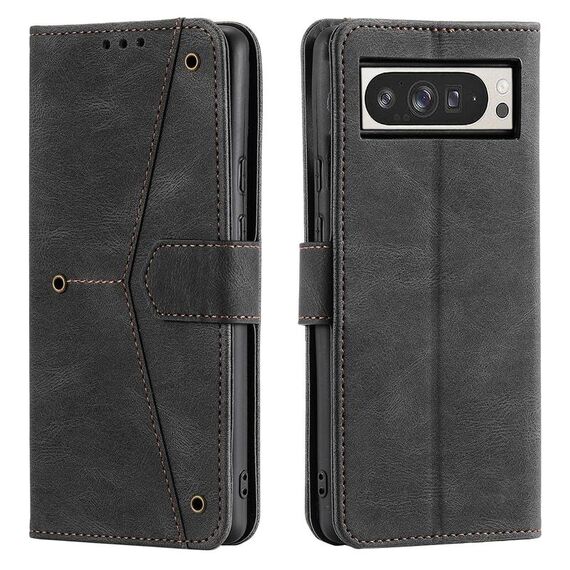 Per Google Pixel 10 Pro XL Custodia per telefono in pelle di vitello con cuciture effetto pelle di chiodo (nero)