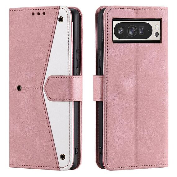 Per Google Pixel 10 Pro XL Custodia per telefono in pelle di vitello con cuciture effetto pelle di chiodo (oro rosa)