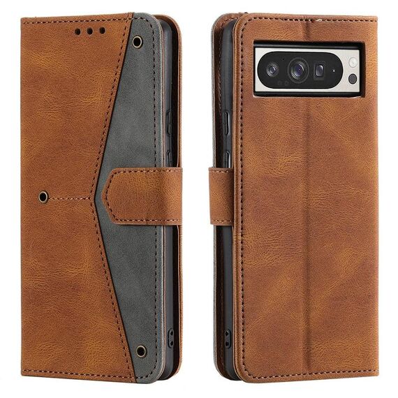 Per Google Pixel 10 Pro XL Custodia per telefono in pelle di vitello con cuciture effetto pelle di chiodo (marrone)