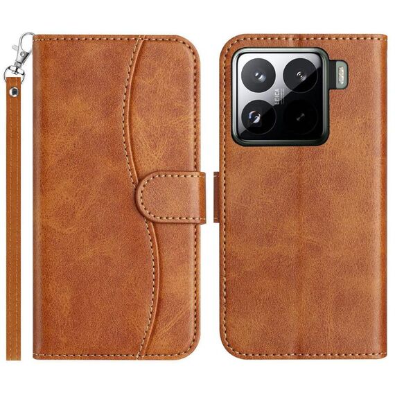 Per Xiaomi 15 Custodia in pelle a forma di S a doppia piega (marrone)