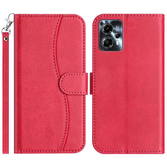Per Motorola Moto G14 4G Custodia in pelle a forma di S a doppia piega (rosso rosa)