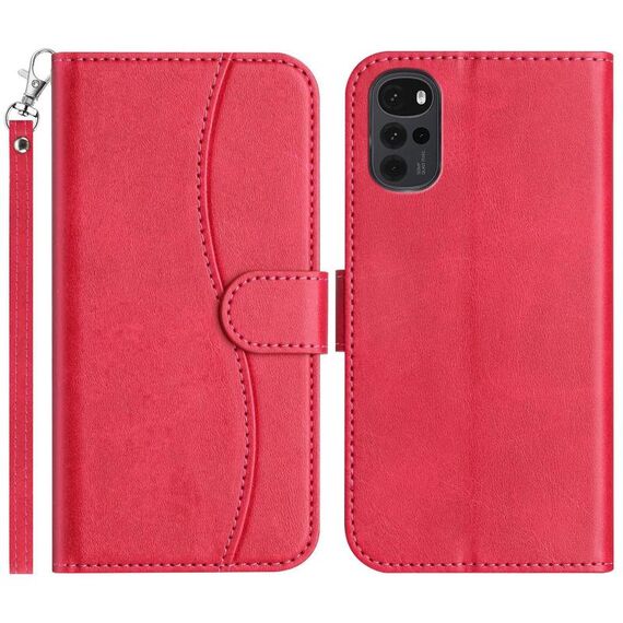 Per Motorola Moto G22 Custodia in pelle a forma di S a doppia piega (rosso rosa)
