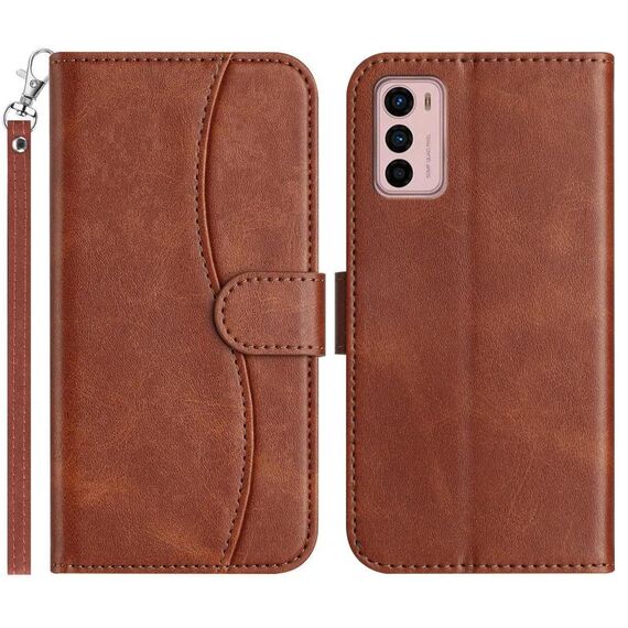 Per Motorola Moto G42 Custodia in pelle a forma di S a doppia piega (caffè)
