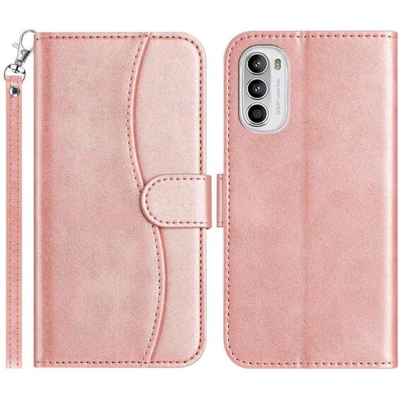 Per Motorola Moto G52 Custodia in pelle a forma di S a doppia piega (oro rosa)