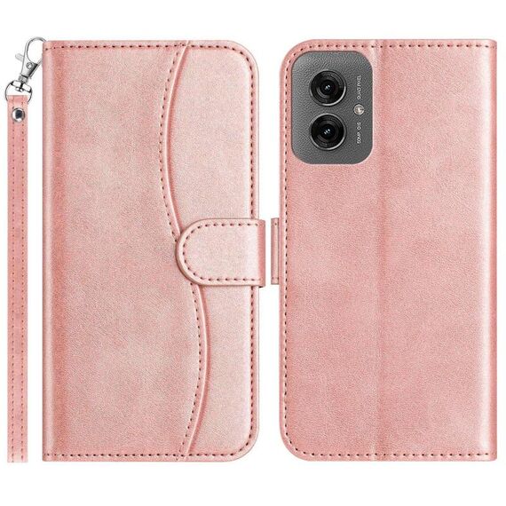 Per Motorola Moto G55 Custodia in pelle a forma di S a doppia piega (oro rosa)