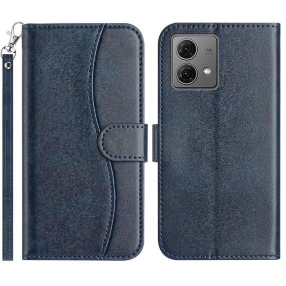 Per Motorola Moto G84 5G Custodia in pelle a forma di S a doppia piega (blu navy)