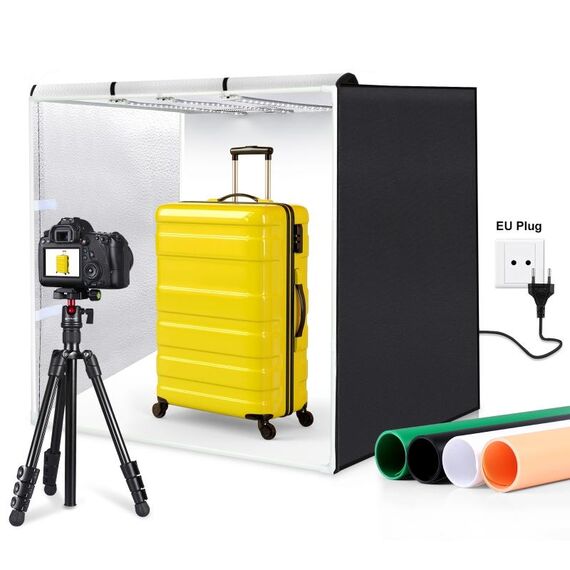 PULUZ 80cm pieghevole portatile 90W 14000LM High CRI luce bianca studio fotografico illuminazione tenda kit box con 4 colori nero, bianco, arancione, verde fondali (spina UE)