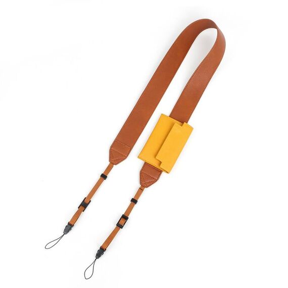 Tracolla universale in pelle PU per fotocamere reflex con porta carte (marrone)