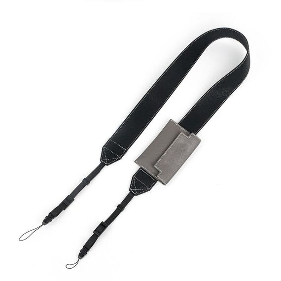 Tracolla universale in pelle PU per fotocamere reflex con porta carte (nero)