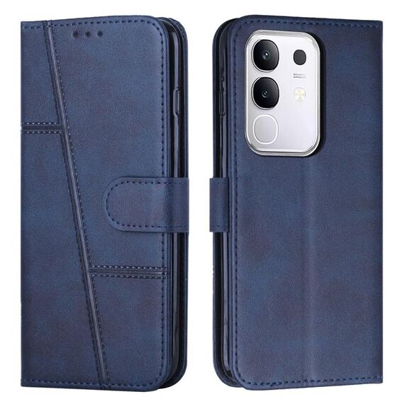 Per vivo Y29 4G Custodia per telefono in pelle con fibbia e cuciture in vitello (blu)