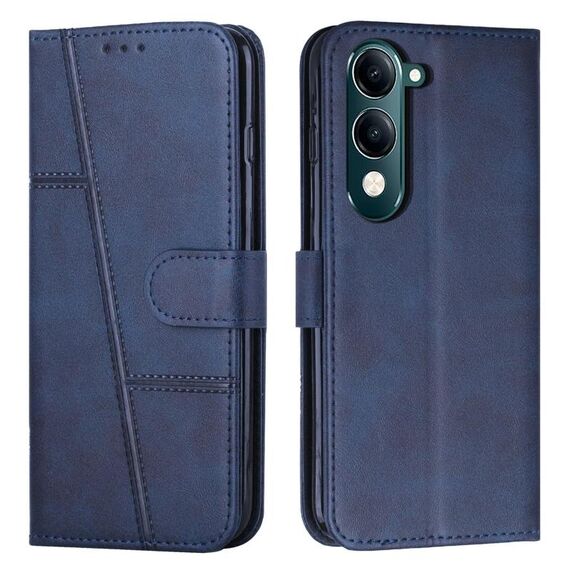 Per vivo Y29s 5G / Y04 4G Custodia per telefono in pelle con fibbia e texture in vitello con cuciture (blu)