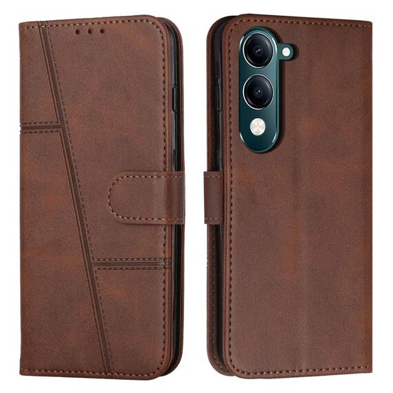 Per vivo Y29s 5G / Y04 4G Custodia per telefono in pelle con fibbia e texture in vitello con cuciture (marrone)