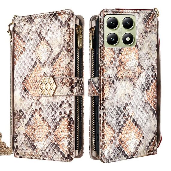 Per Xiaomi 14T 5G Custodia per telefono in pelle con texture a serpente e manico a tracolla (bianco)