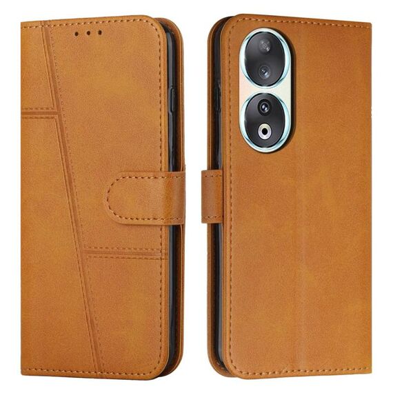 Custodia per telefono in pelle con fibbia e cuciture in vitello per Honor 90 (giallo)