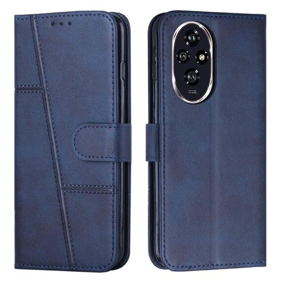 Custodia per telefono in pelle con fibbia in vitello con cuciture per Honor 200 (blu)