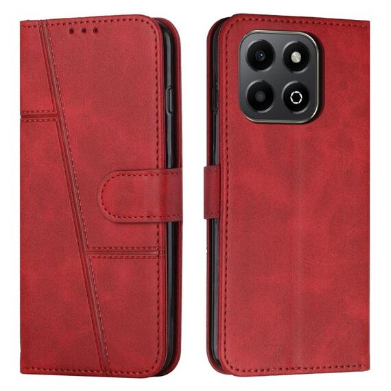 Custodia per telefono in pelle con fibbia e cuciture in vitello per Honor X6b / X6a (rosso)