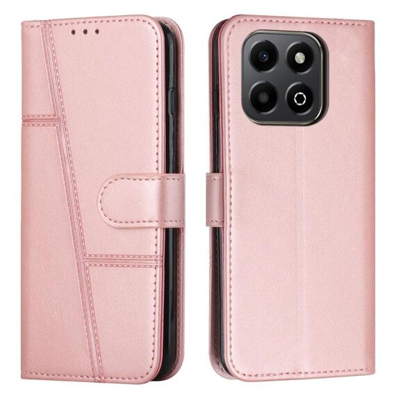Custodia per telefono in pelle con fibbia e texture in vitello con cuciture per Honor X6b / X6a (oro rosa)