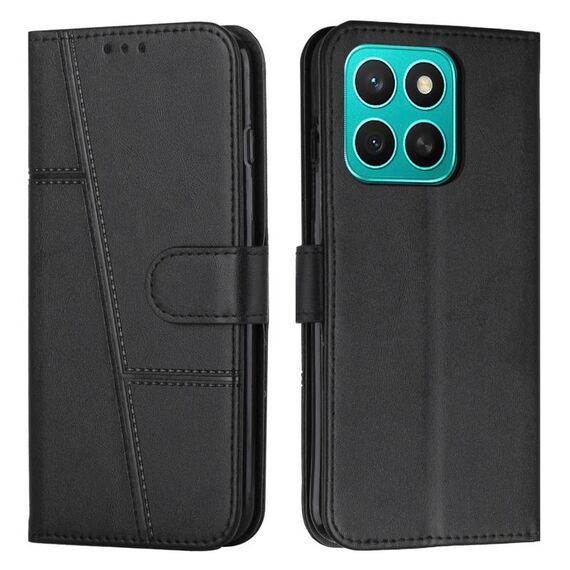 Custodia per telefono in pelle con fibbia e cuciture in vitello per Honor X8b (nero)