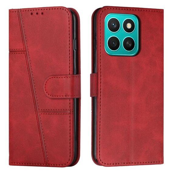 Per Honor X8c 4G Custodia per telefono in pelle con fibbia e cuciture in vitello (rosso)