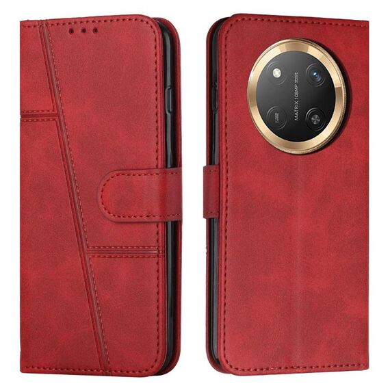 Custodia per telefono in pelle con fibbia e cuciture in vitello per Honor X9c 5G (rosso)
