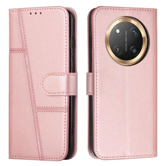 Custodia per telefono in pelle con fibbia e cuciture in vitello per Honor X9c 5G (oro rosa)