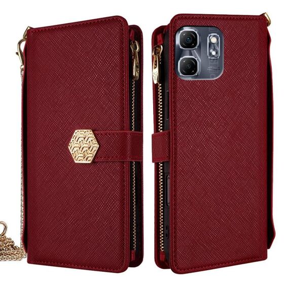 Per Infinix Hot 50i 4G Custodia a tracolla in pelle con texture incrociata (rossa)