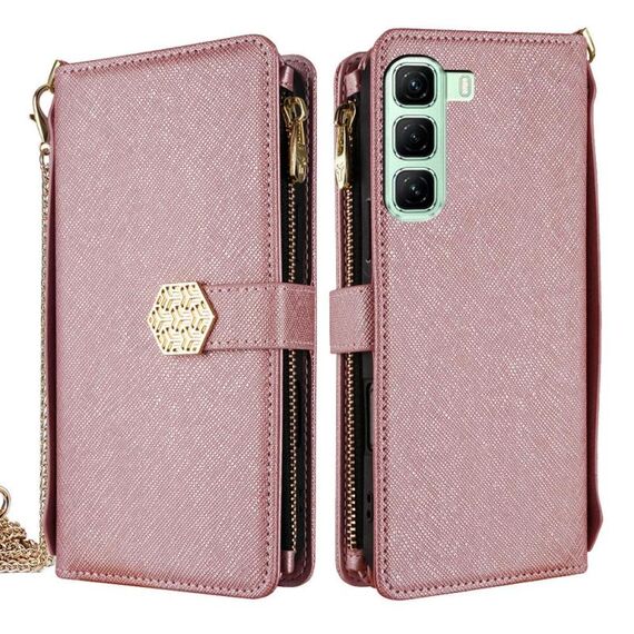 Per Infinix Hot 50 5G Custodia a tracolla in pelle con texture incrociata (oro rosa)