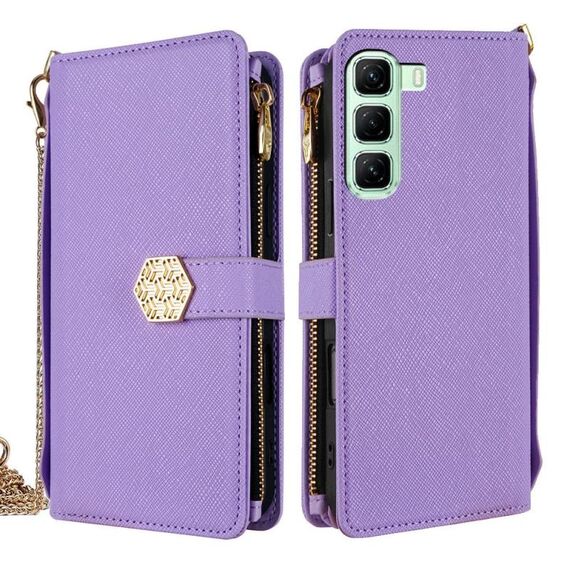 Per Infinix Hot 50 5G Custodia a tracolla in pelle con texture incrociata (viola)